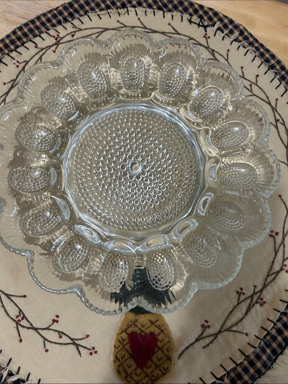 Indiana Glass Clear Glass Deviled Egg Platter - Textured Petal Design